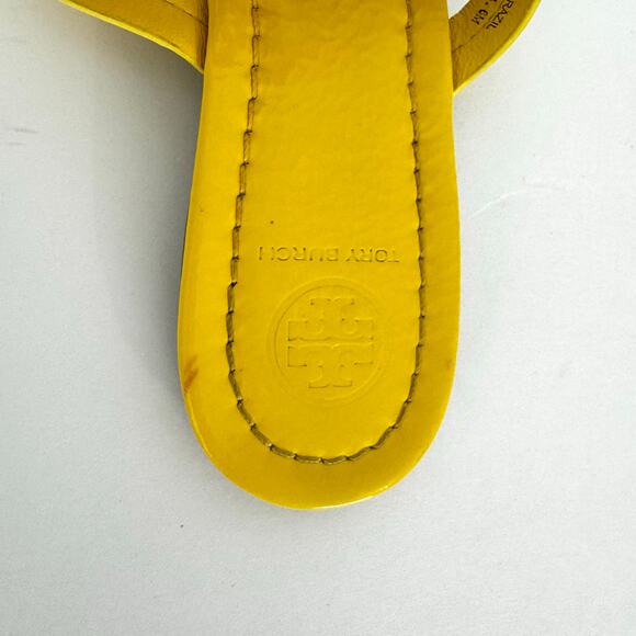 Tory Burch Miller Sandal Slippers Yellow Leather Logo | Size 6M - Picture 8 of 13